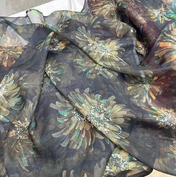 Digital floral Printed organza fabric