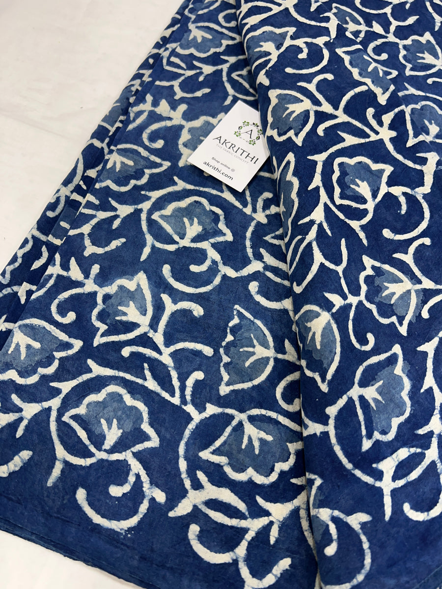 Indigo hand block pure cotton fabric