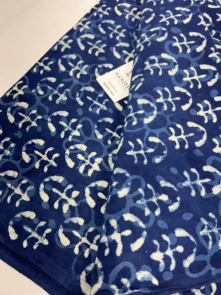 Indigo hand block printed pure cotton fabric