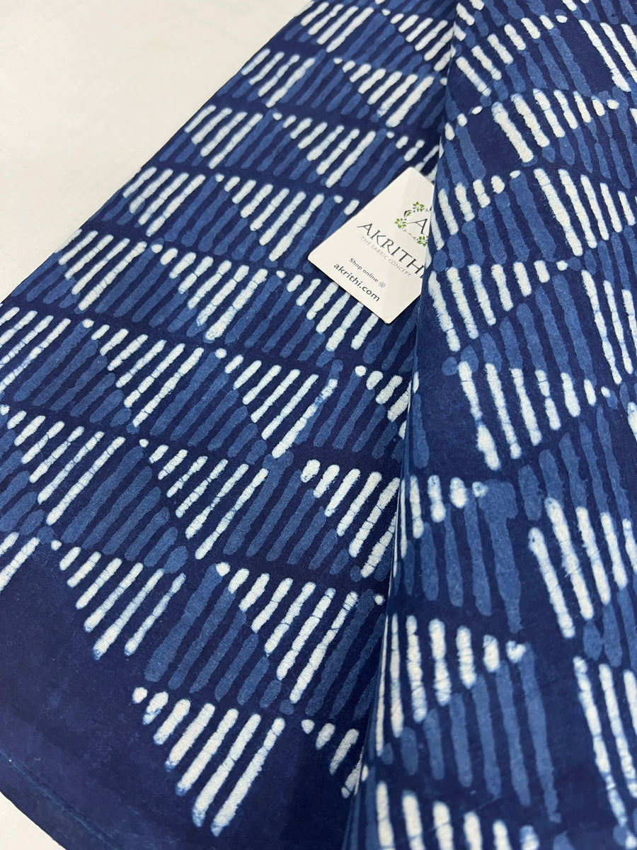 Indigo hand block printed pure cotton fabric 80 cms cut