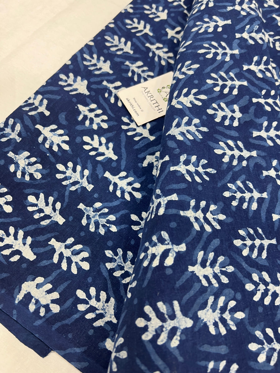 Indigo hand block printed pure cotton fabric