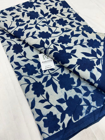 Indigo hand block printed pure cotton fabric