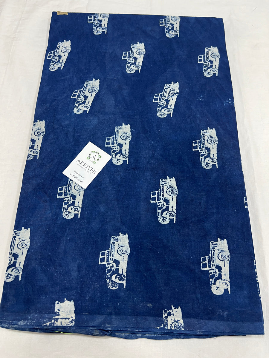 Indigo hand block printed pure cotton fabric