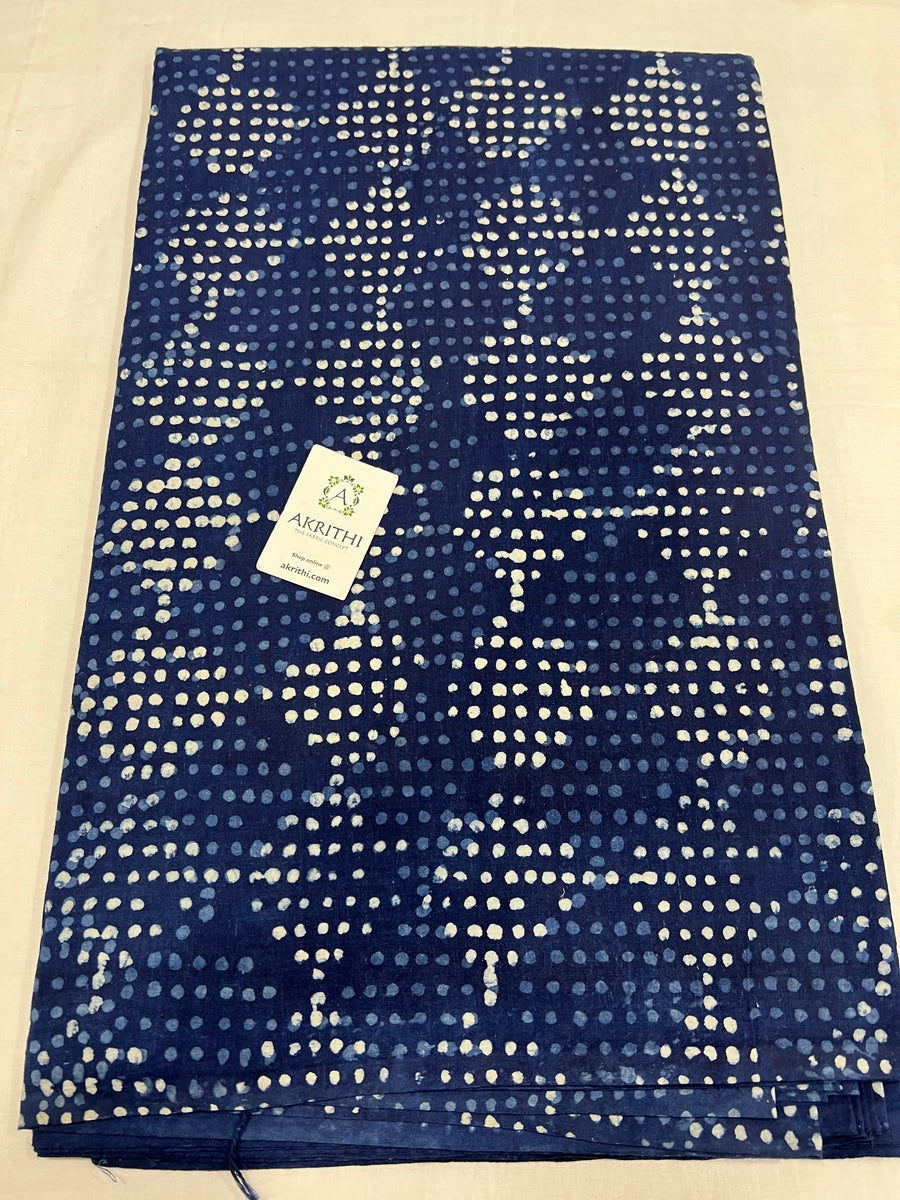 Indigo hand block printed pure cotton fabric