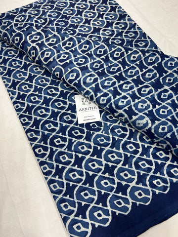 Indigo hand block printed pure cotton fabric