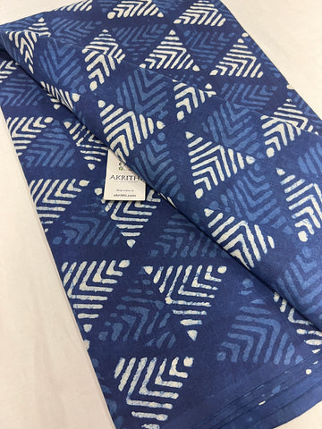 Indigo hand block printed pure cotton fabric