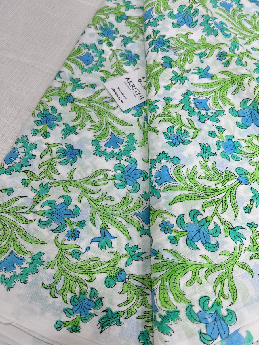 Hand block Printed pure mul cotton fabric