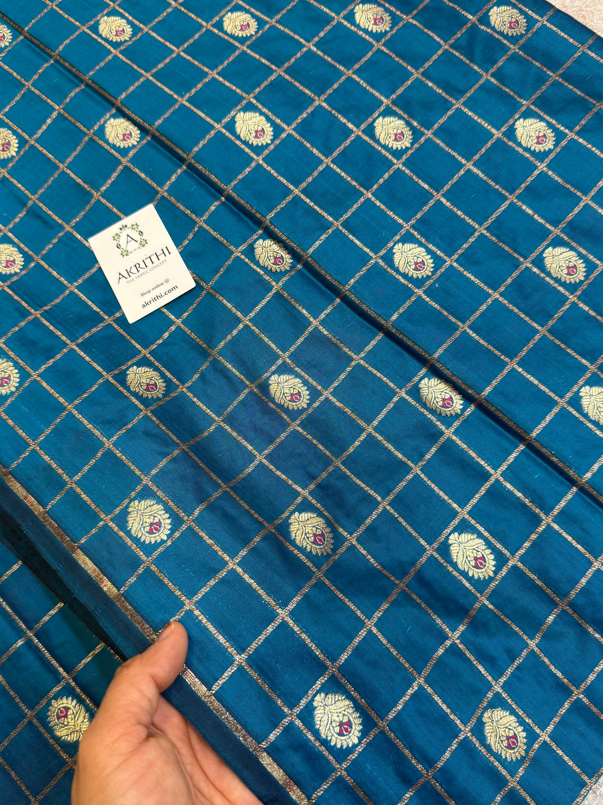 Pure Banarasi brocade checks meena Butti fabric