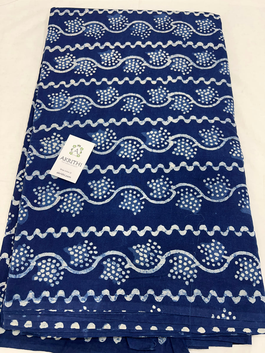 Indigo hand block pure cotton fabric