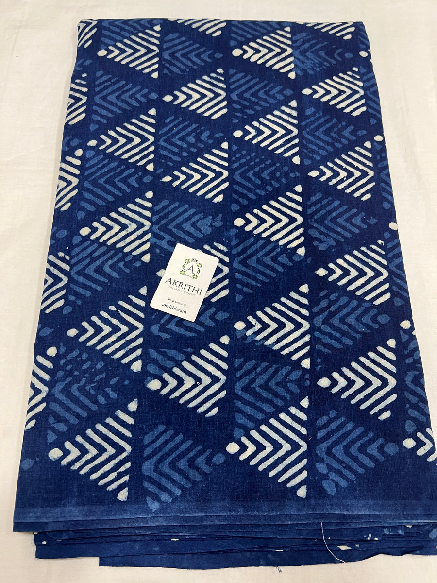 Indigo hand block printed pure cotton fabric