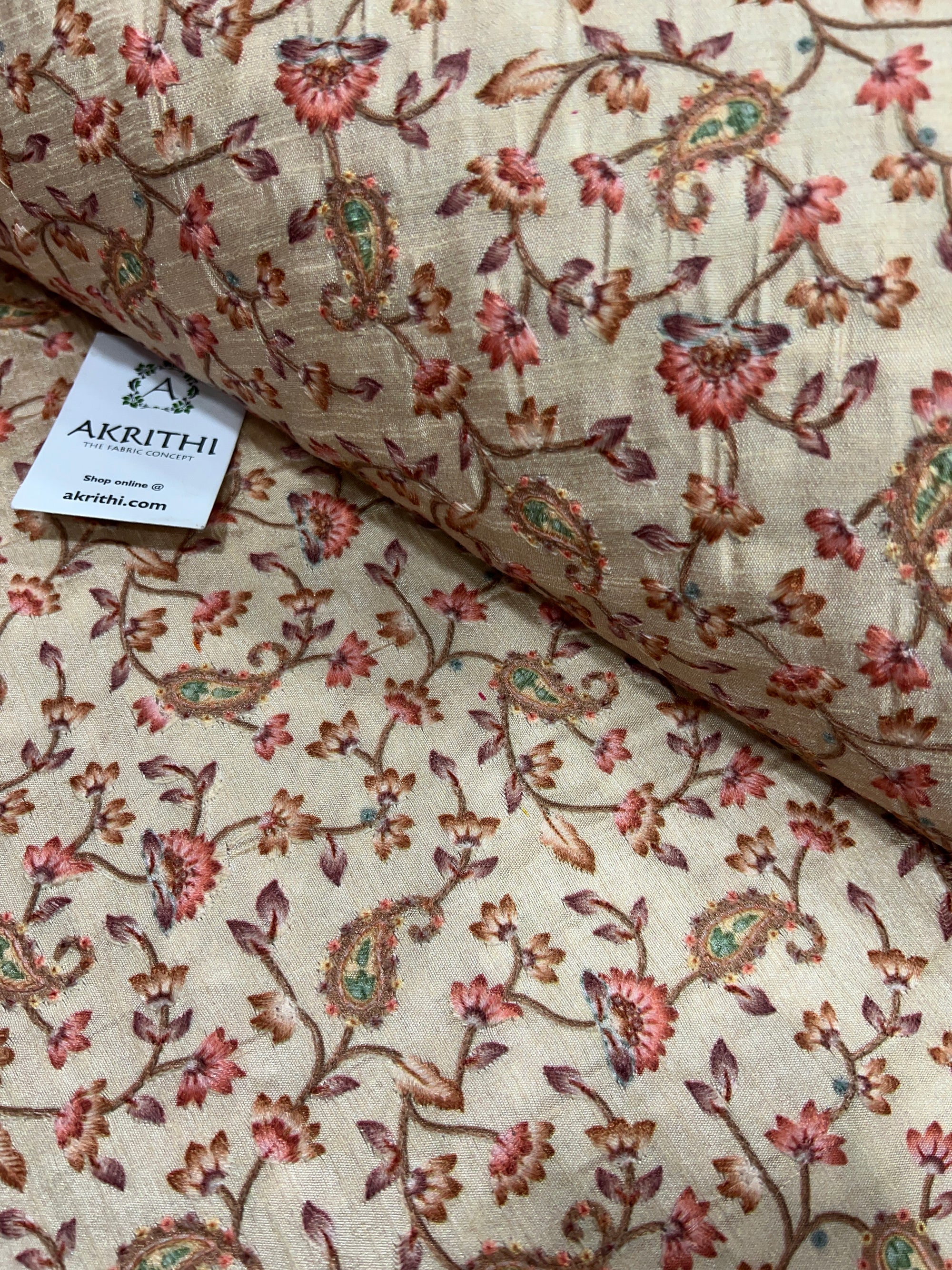 Embroidered silk fabric