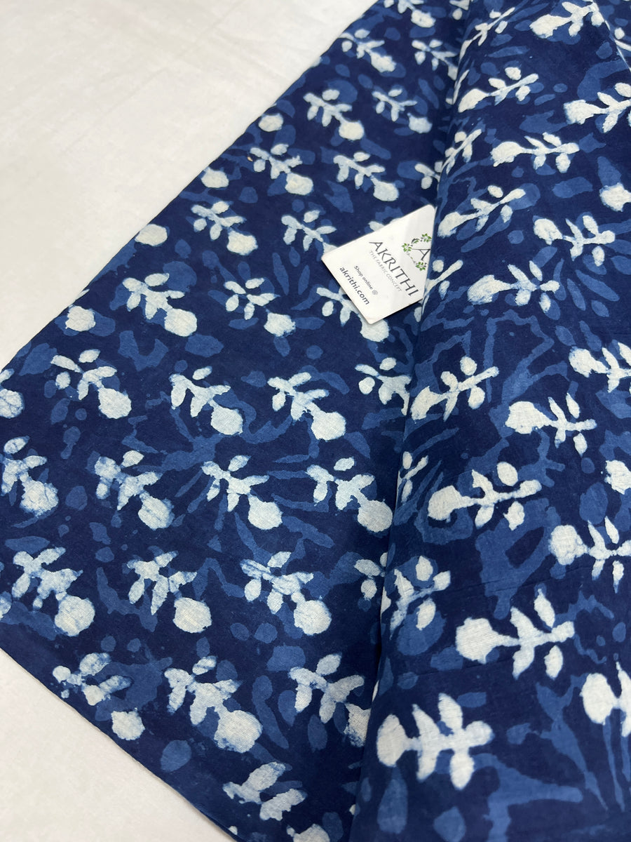 Indigo hand block printed pure cotton fabric