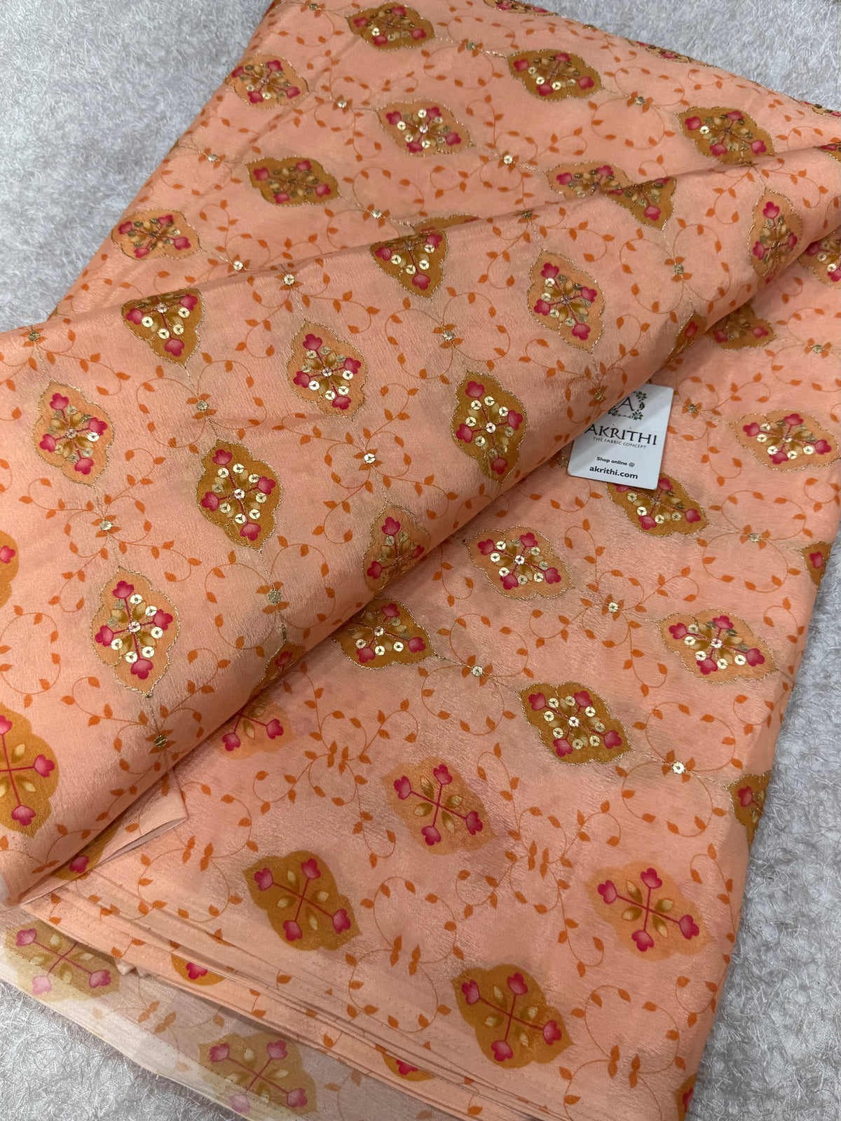 Embroidered chinon fabric With position print