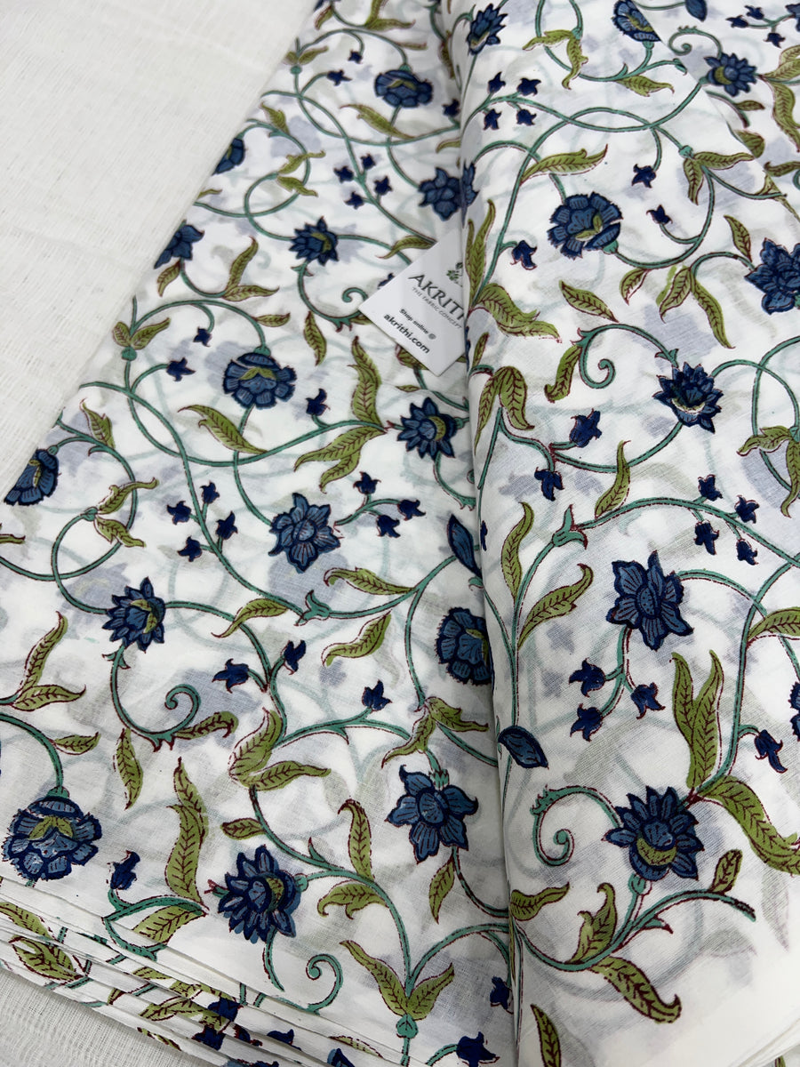 Hand block Printed pure mul cotton fabric