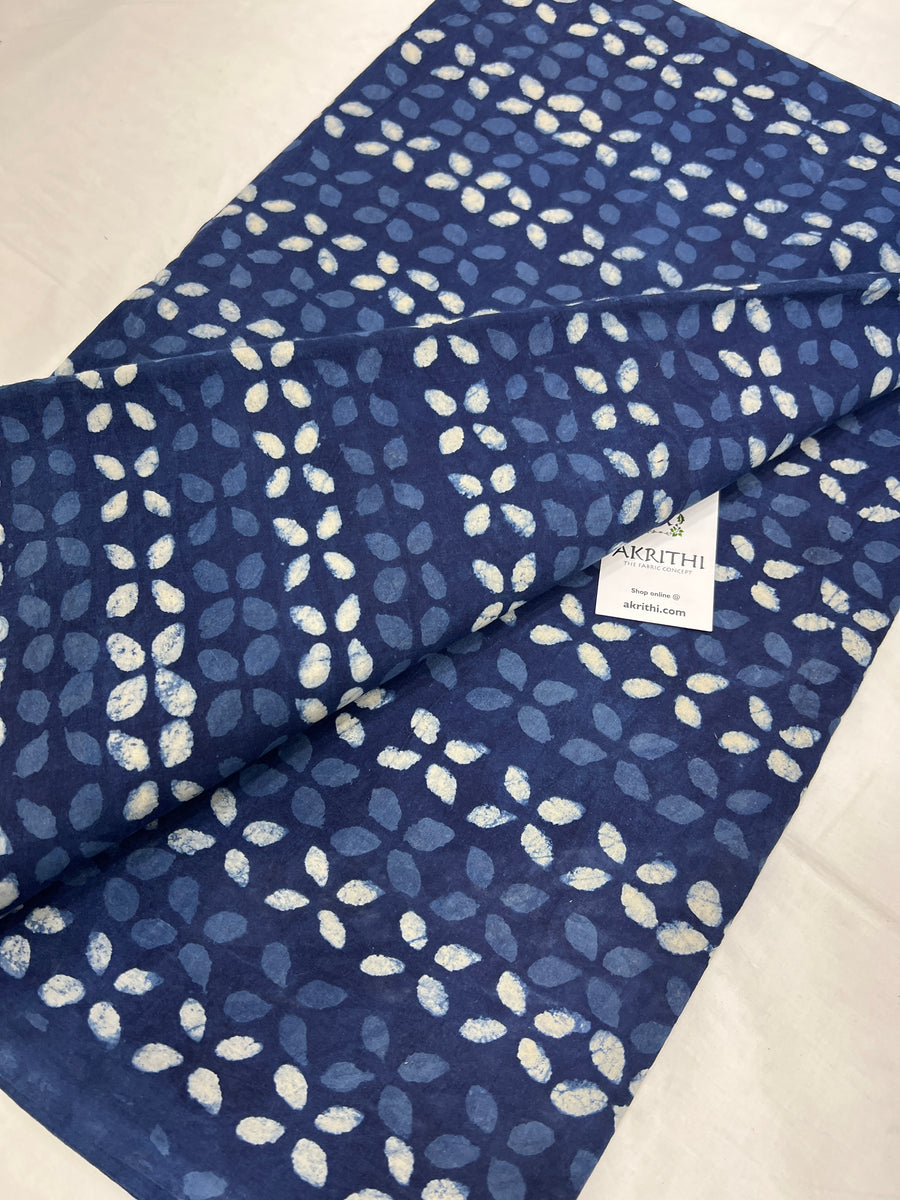 Indigo hand block pure cotton fabric