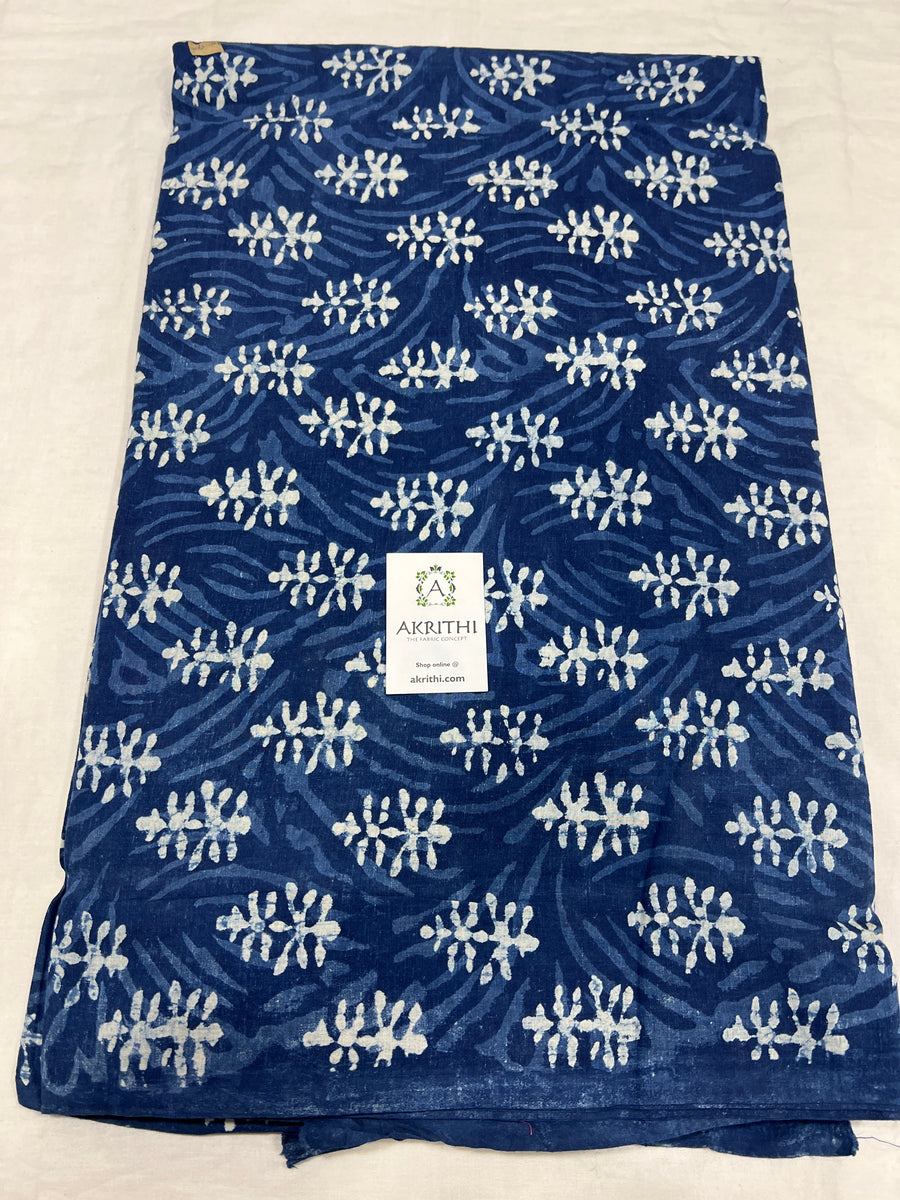 Indigo hand block printed pure cotton fabric