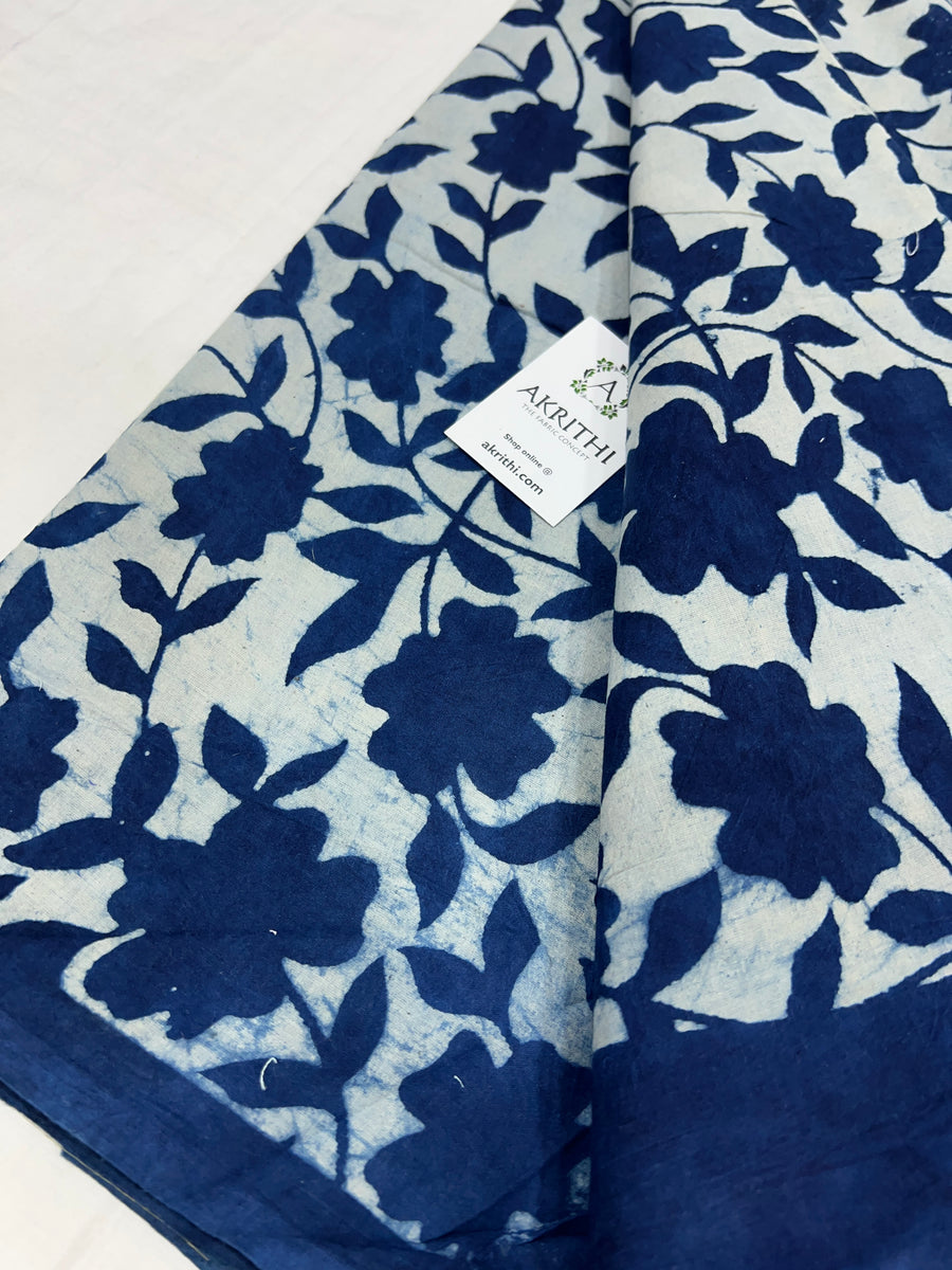 Indigo hand block printed pure cotton fabric