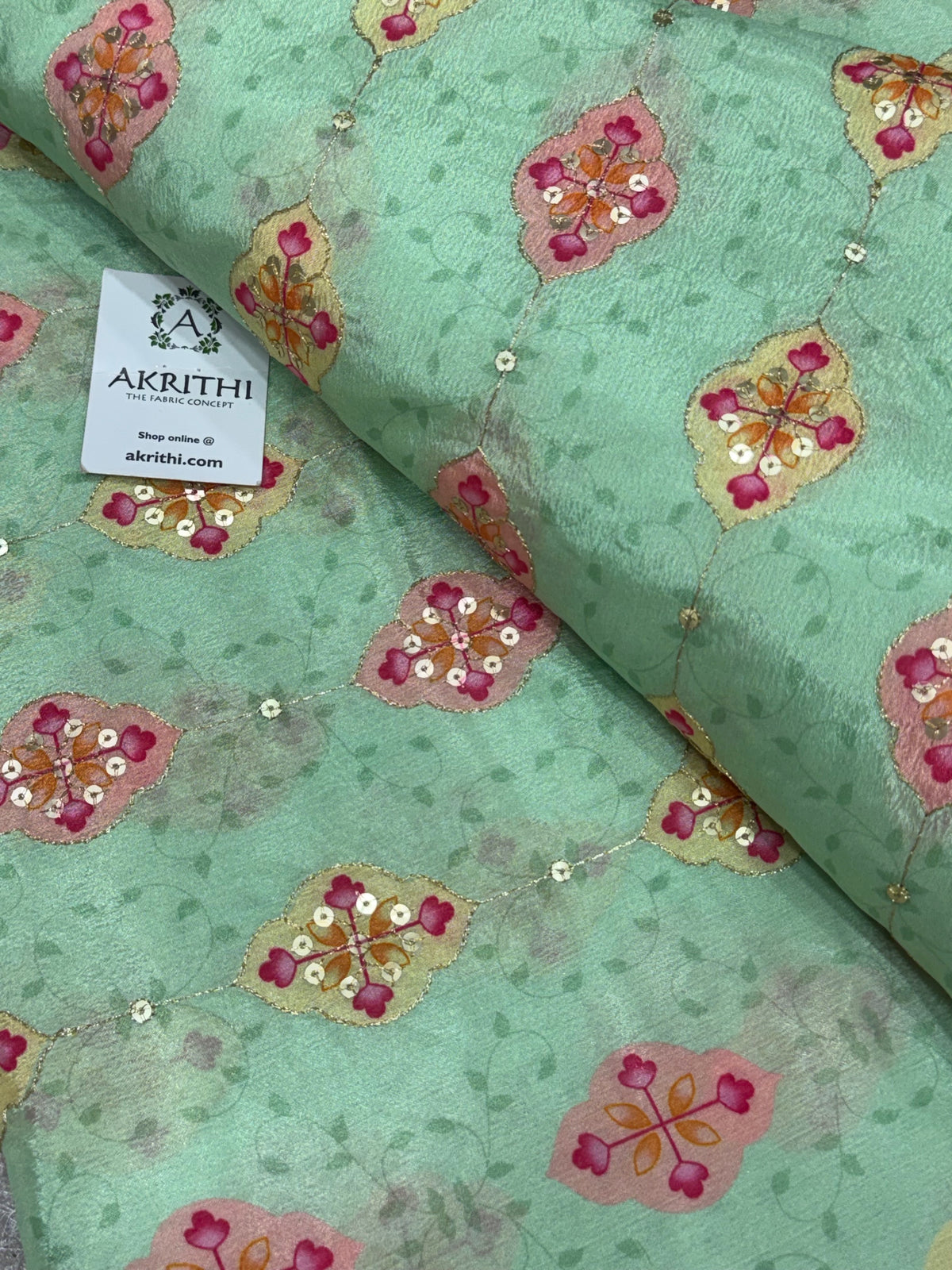 Embroidered chinon fabric With position print