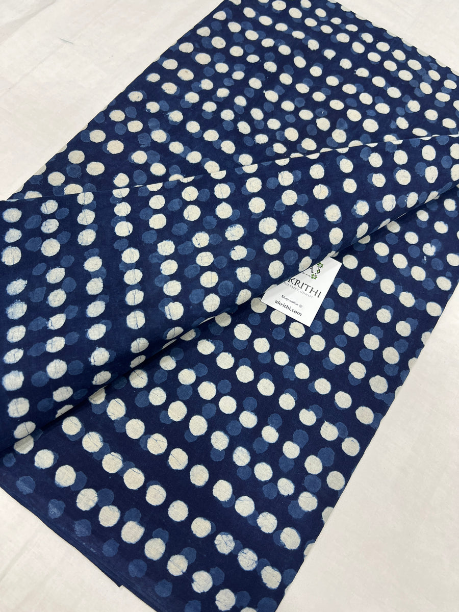 Indigo hand block printed pure cotton fabric