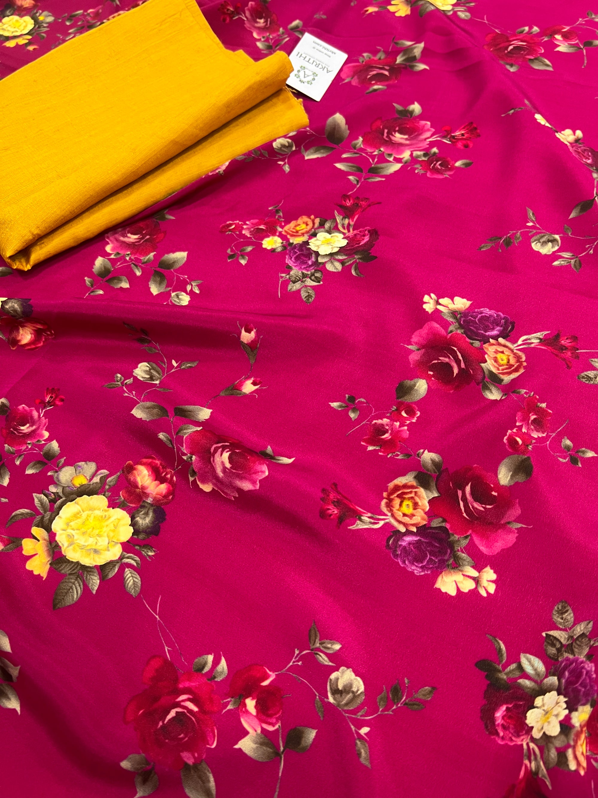 Digital printed pure silk crepe saree with blouse