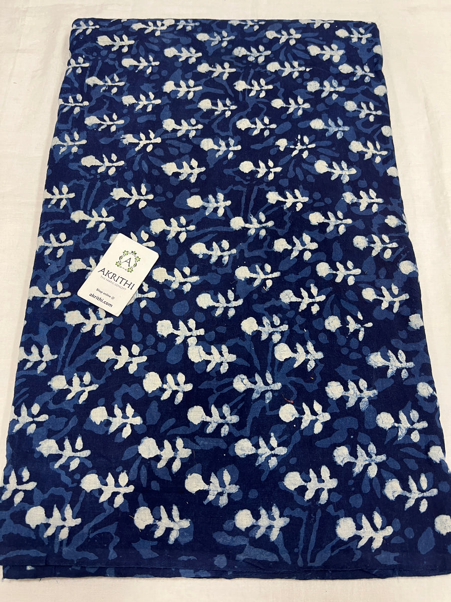 Indigo hand block printed pure cotton fabric