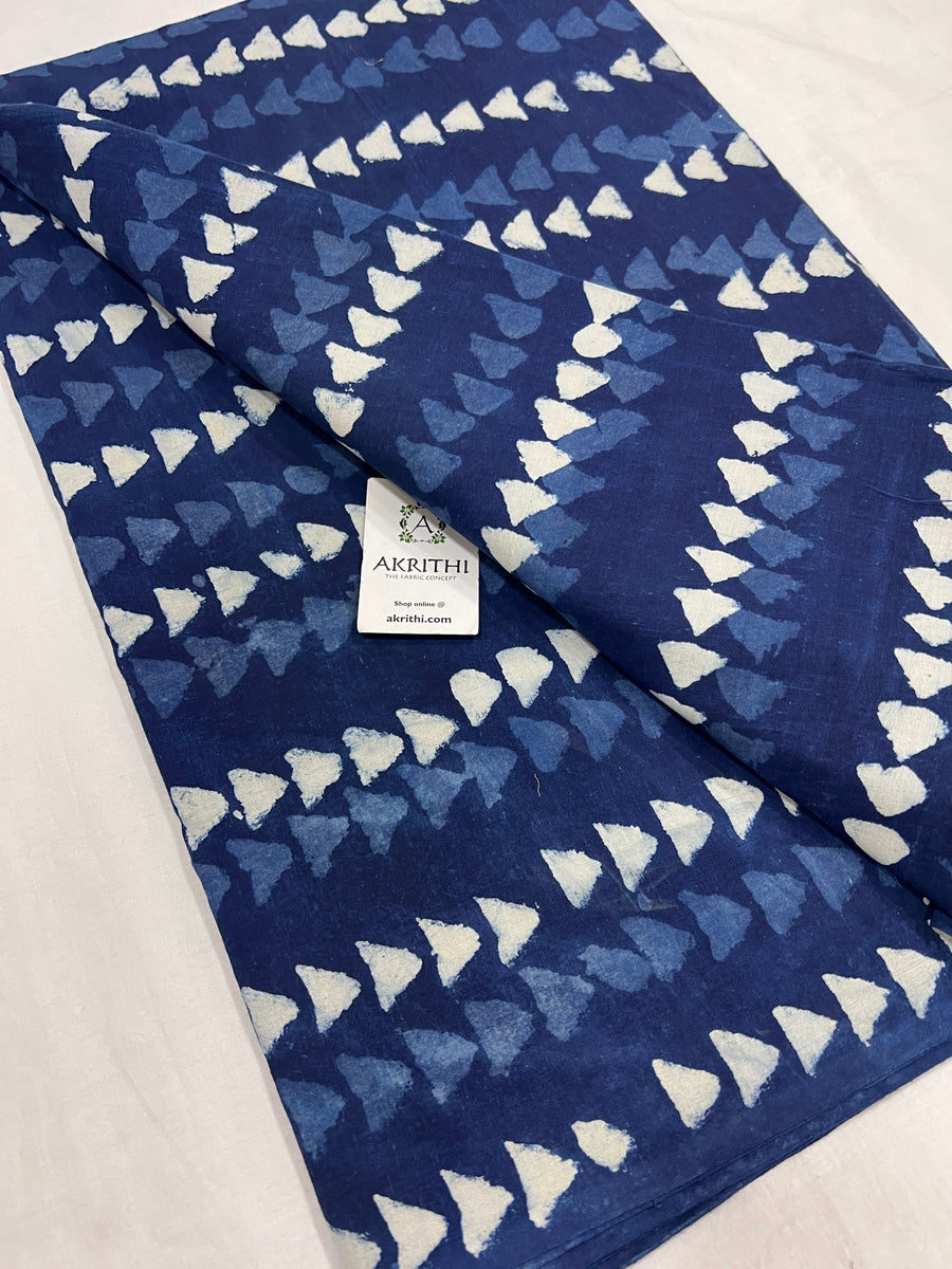 Indigo hand block printed pure cotton fabric