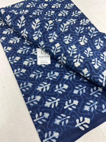 Indigo hand block printed pure cotton fabric