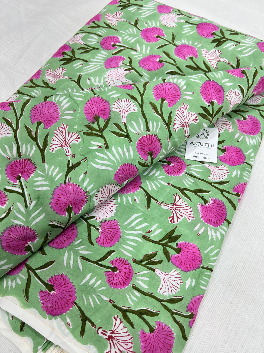 Hand block Printed pure mul cotton fabric