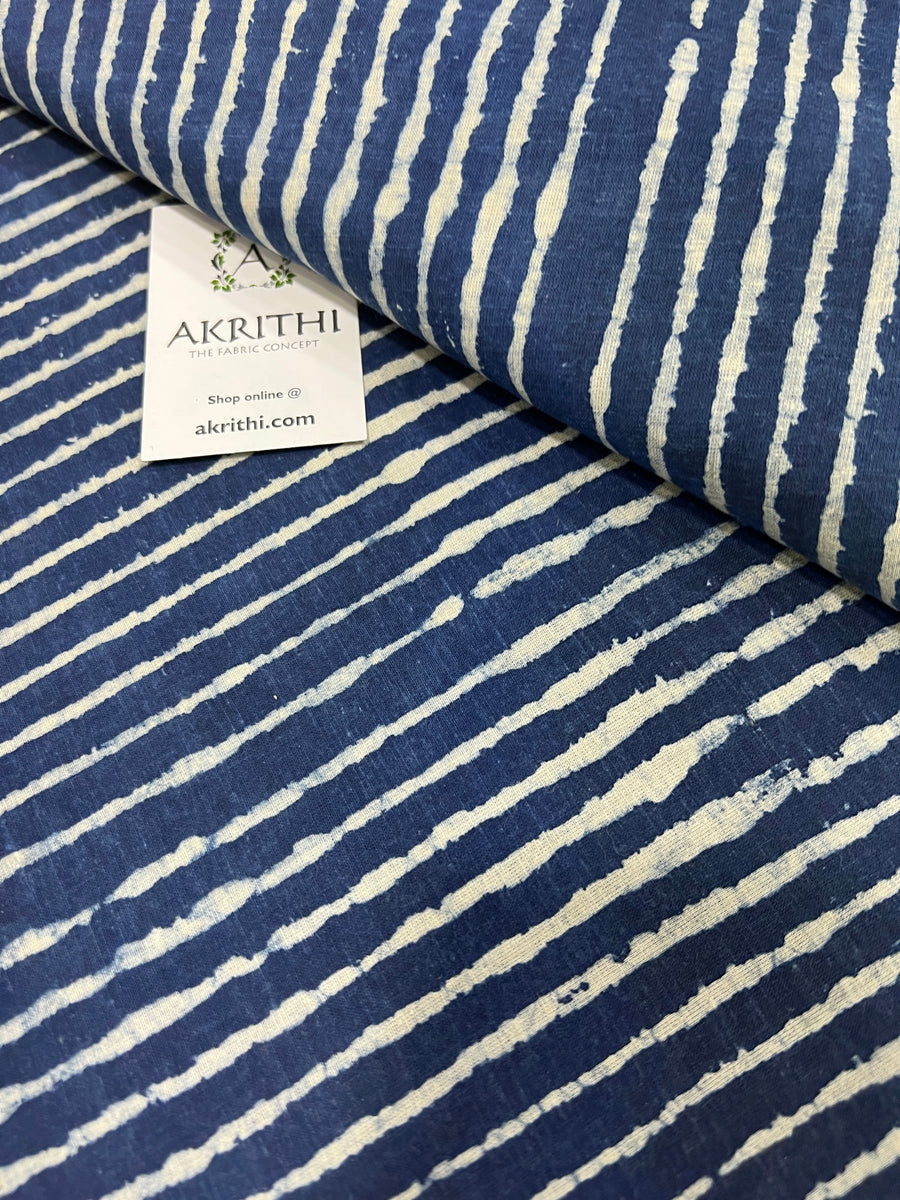 Indigo hand block printed pure cotton fabric