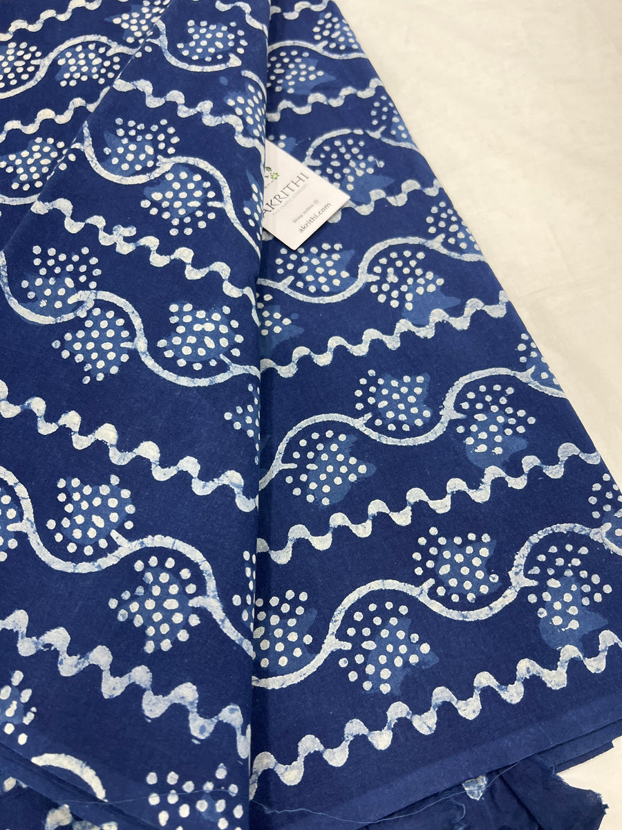 Indigo hand block pure cotton fabric