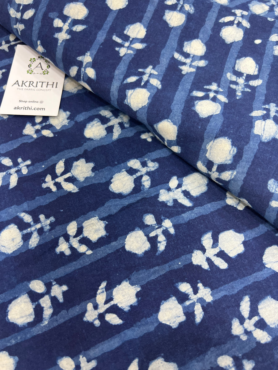 Indigo hand block pure cotton fabric