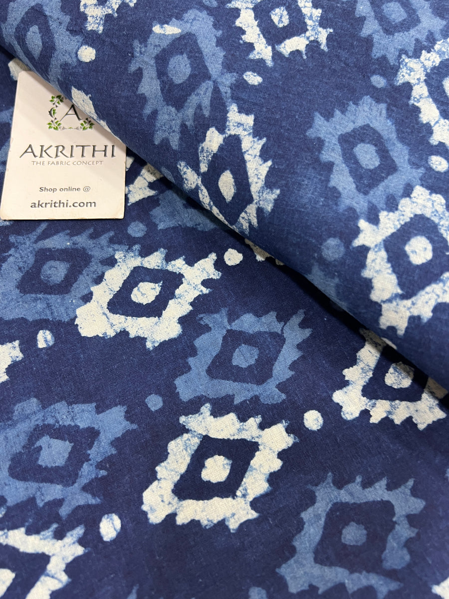 Indigo hand block printed pure cotton fabric