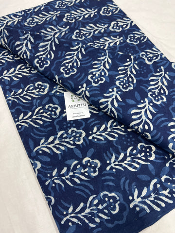 Indigo hand block printed pure cotton fabric