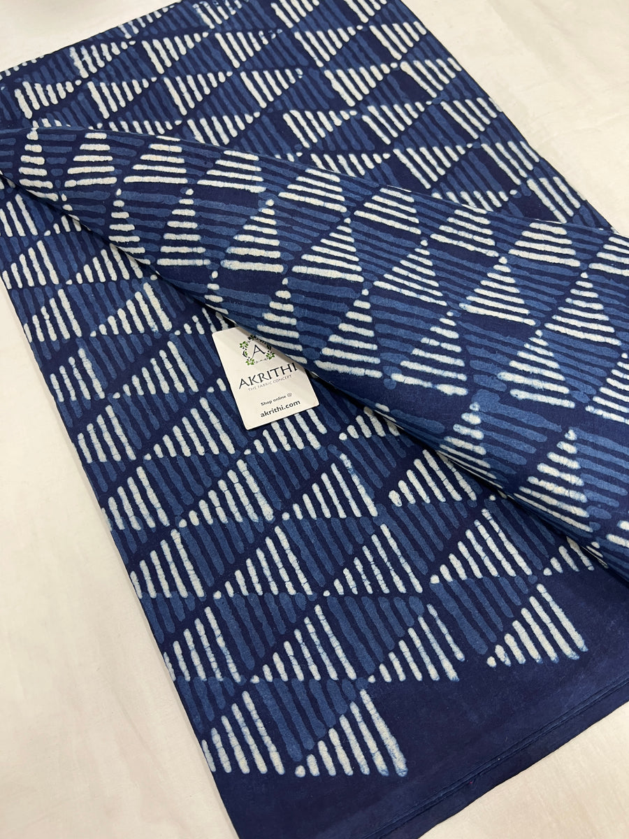 Indigo hand block printed pure cotton fabric 80 cms cut