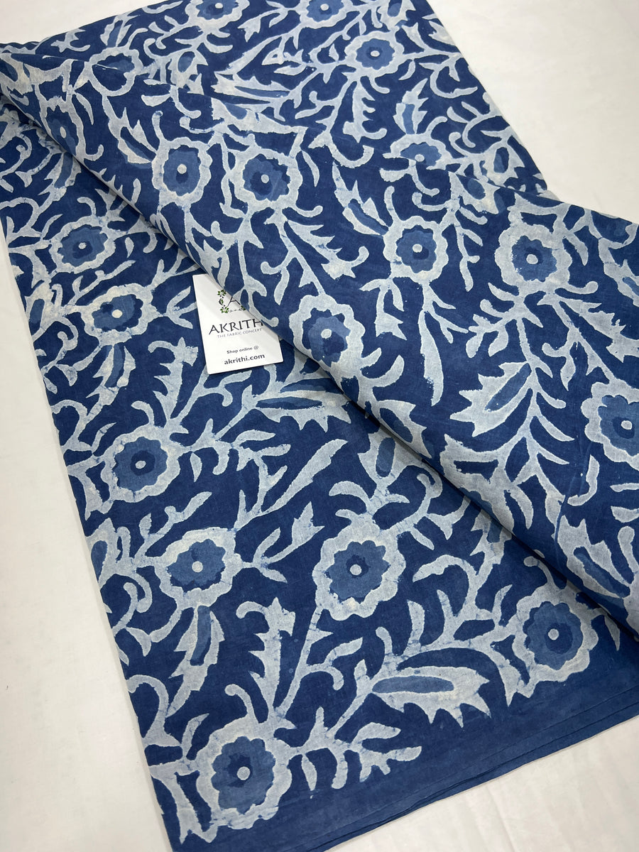 Indigo hand block pure cotton fabric