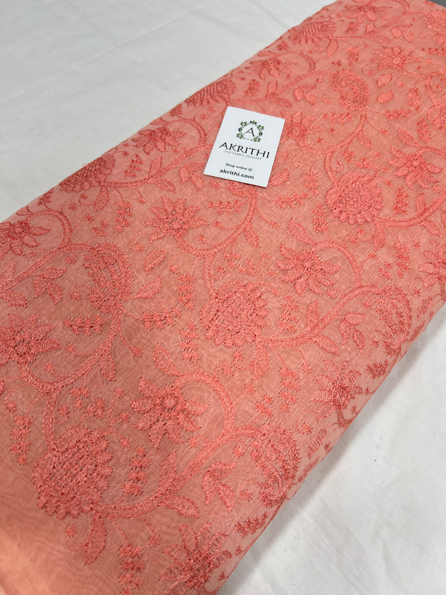 HANDLOOM MUL CHANDERI EMBROIDERED FABRIC