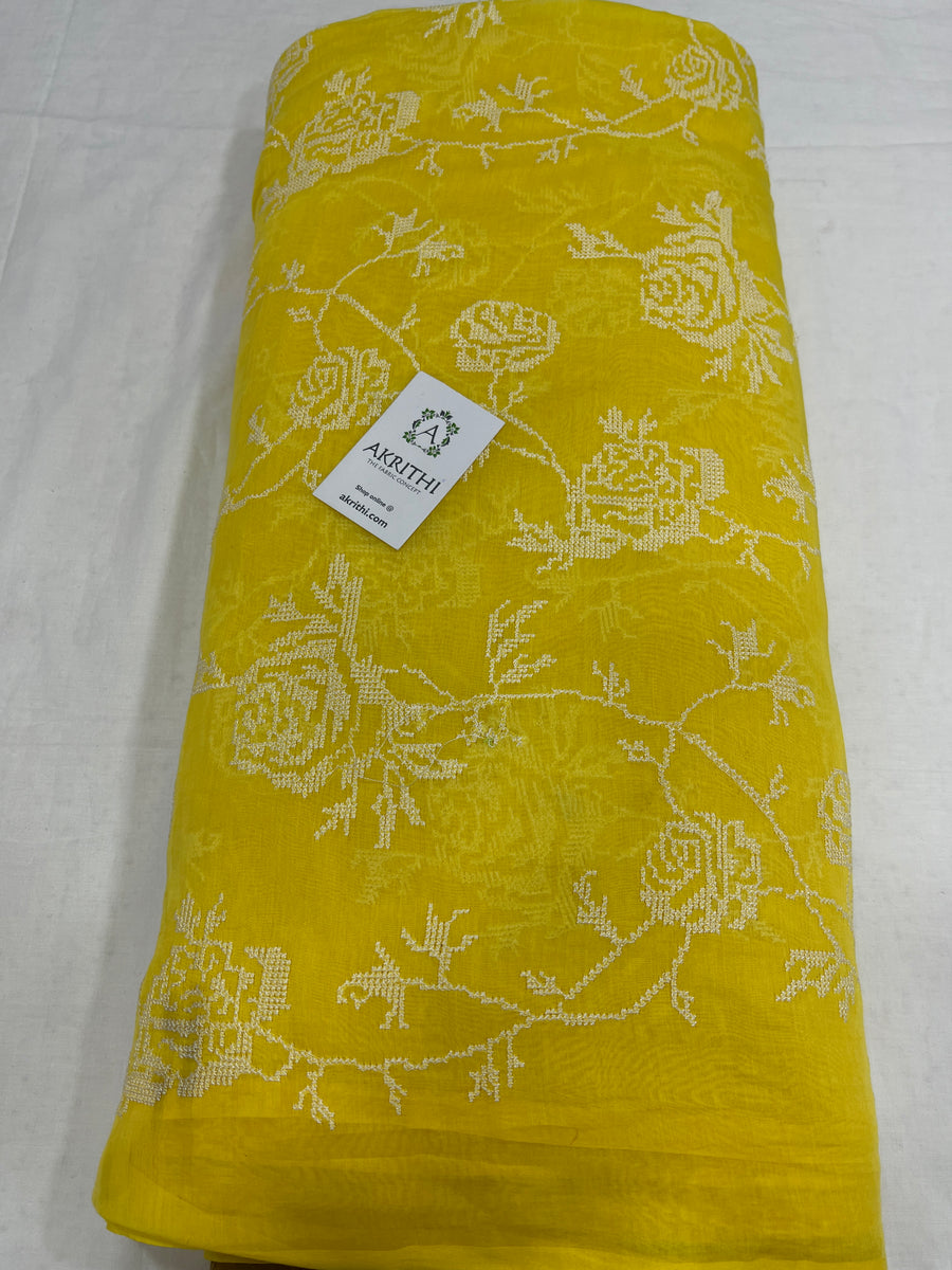 HANDLOOM MUL CHANDERI EMBROIDERED FABRIC