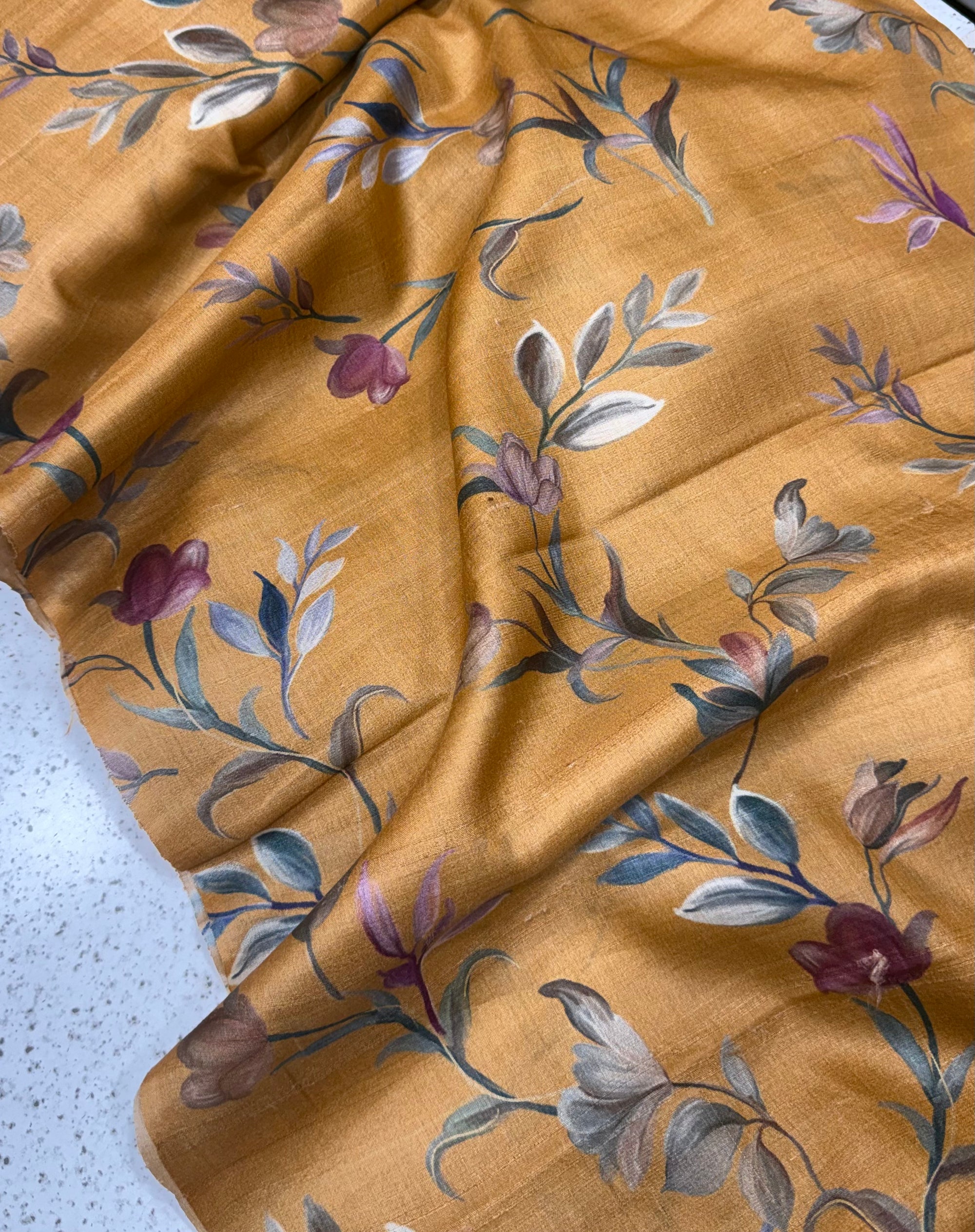 Hand block Printed handloom pure tussar silk fabric