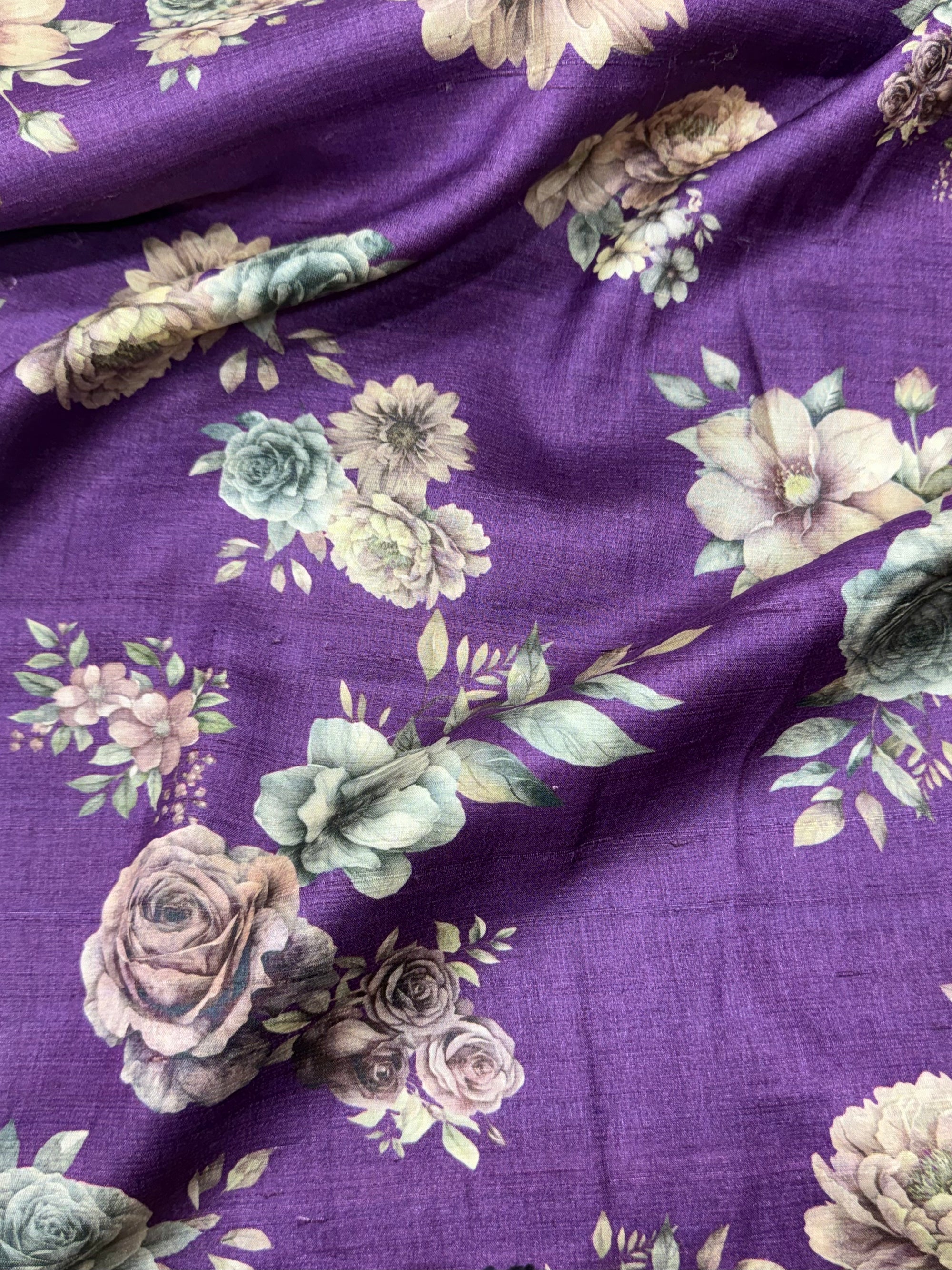 Hand block Printed handloom pure tussar silk fabric