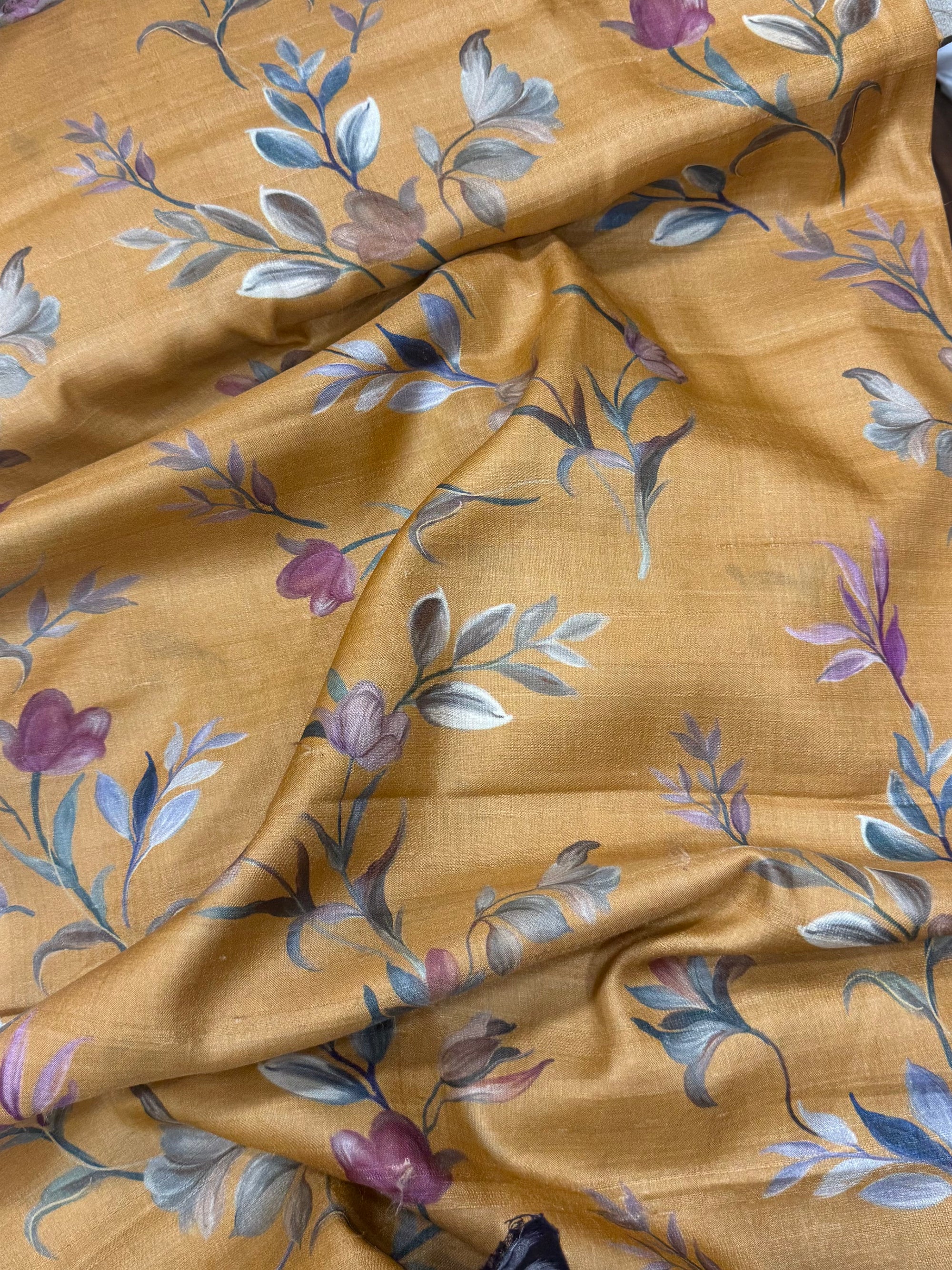 Hand block Printed handloom pure tussar silk fabric