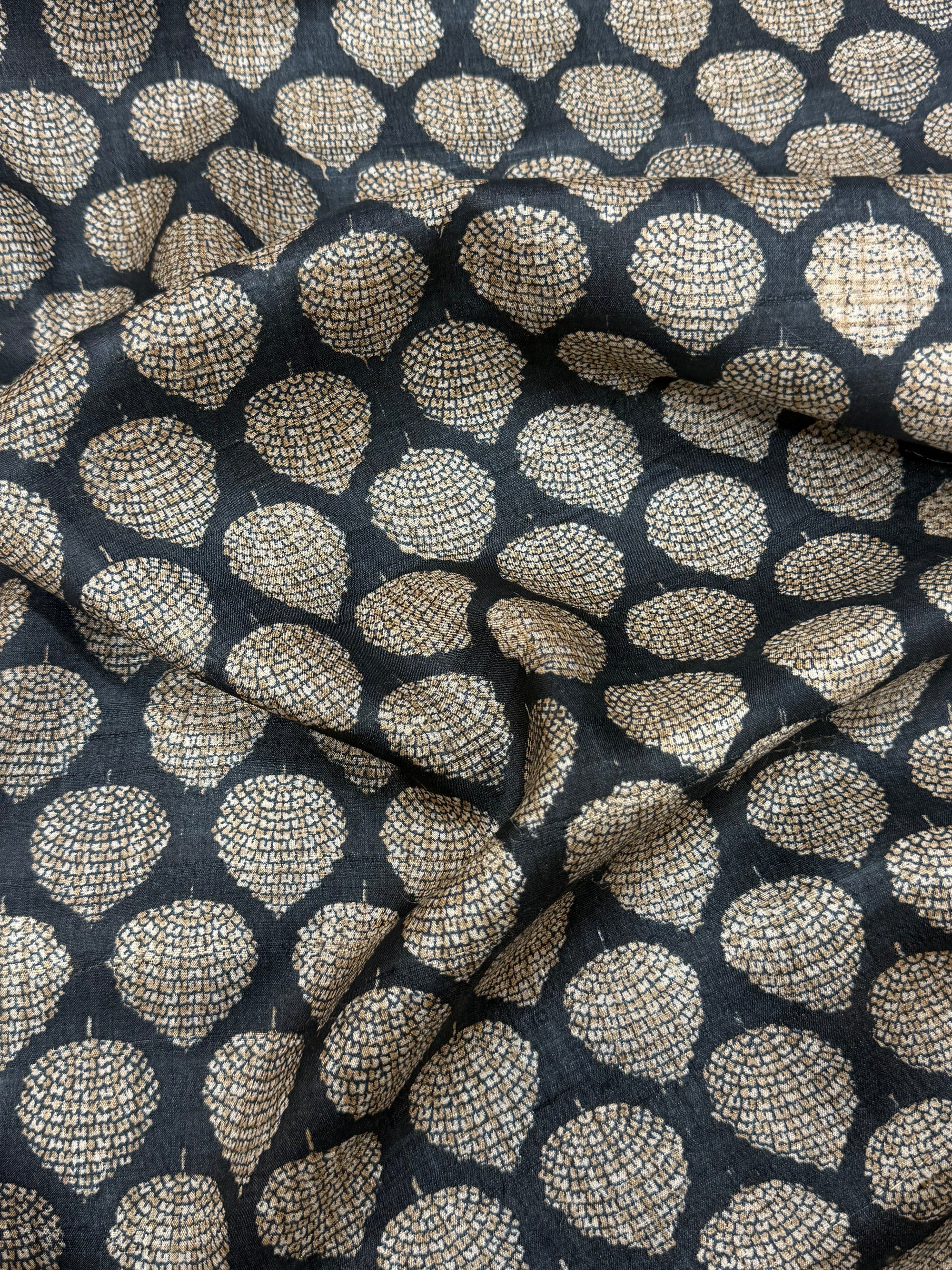 Hand block Printed handloom pure tussar silk fabric