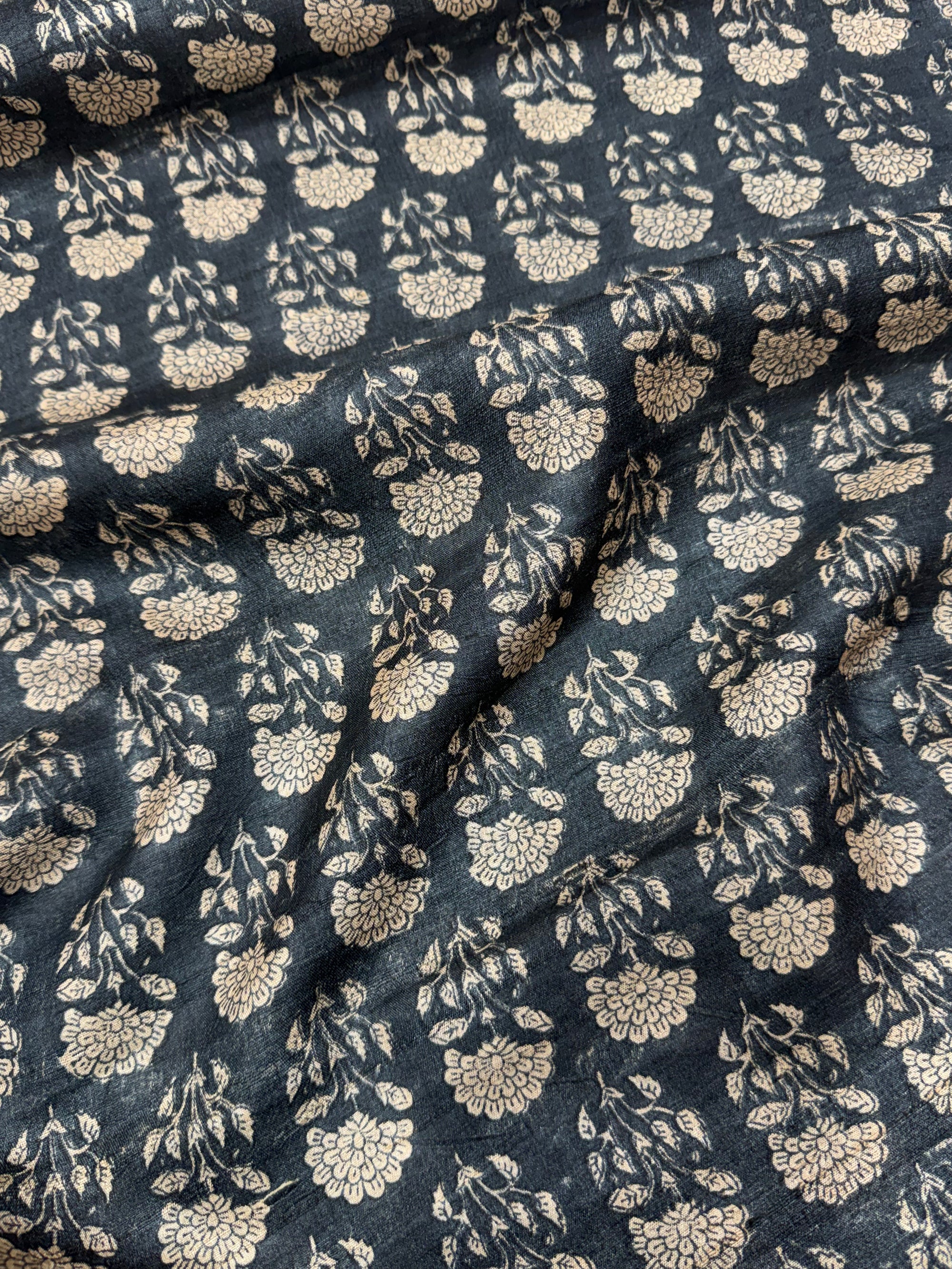 Hand block Printed handloom pure tussar silk fabric