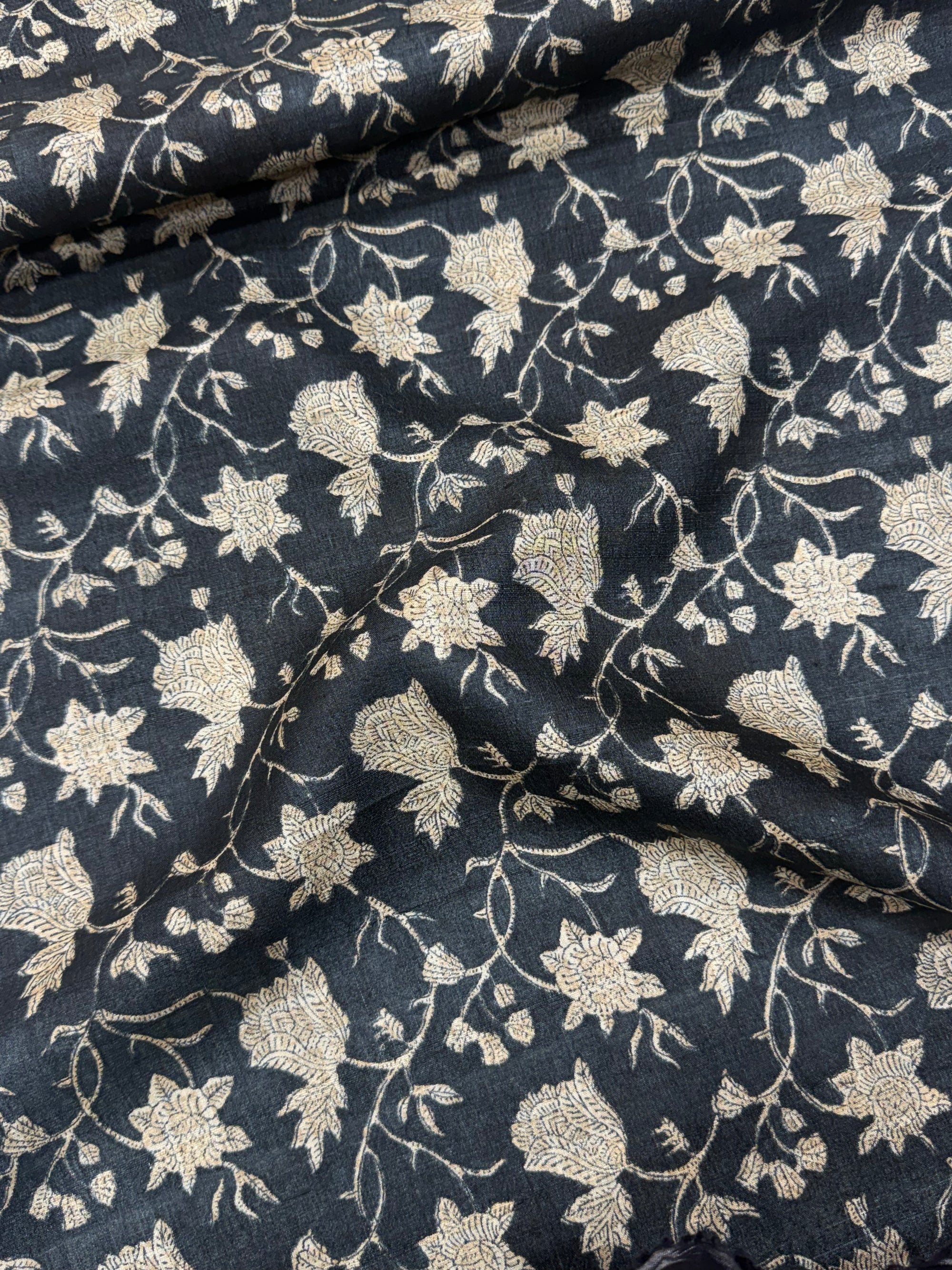 Hand block Printed handloom pure tussar silk fabric