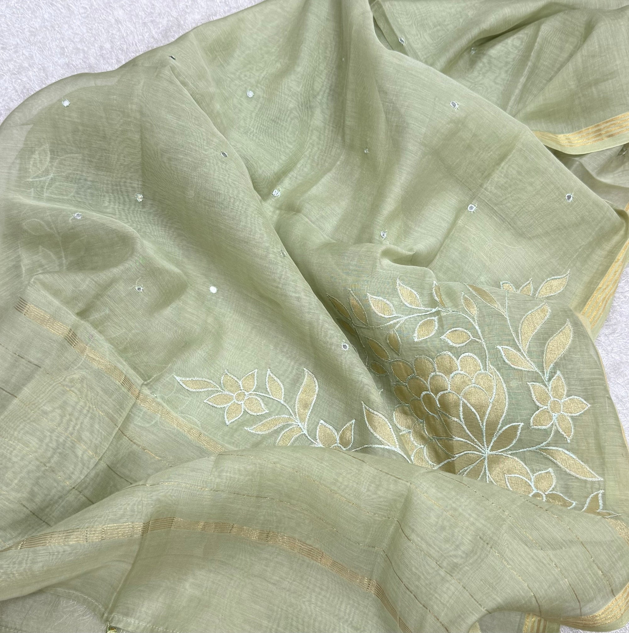 Appliqué work with mirror chanderi fabric