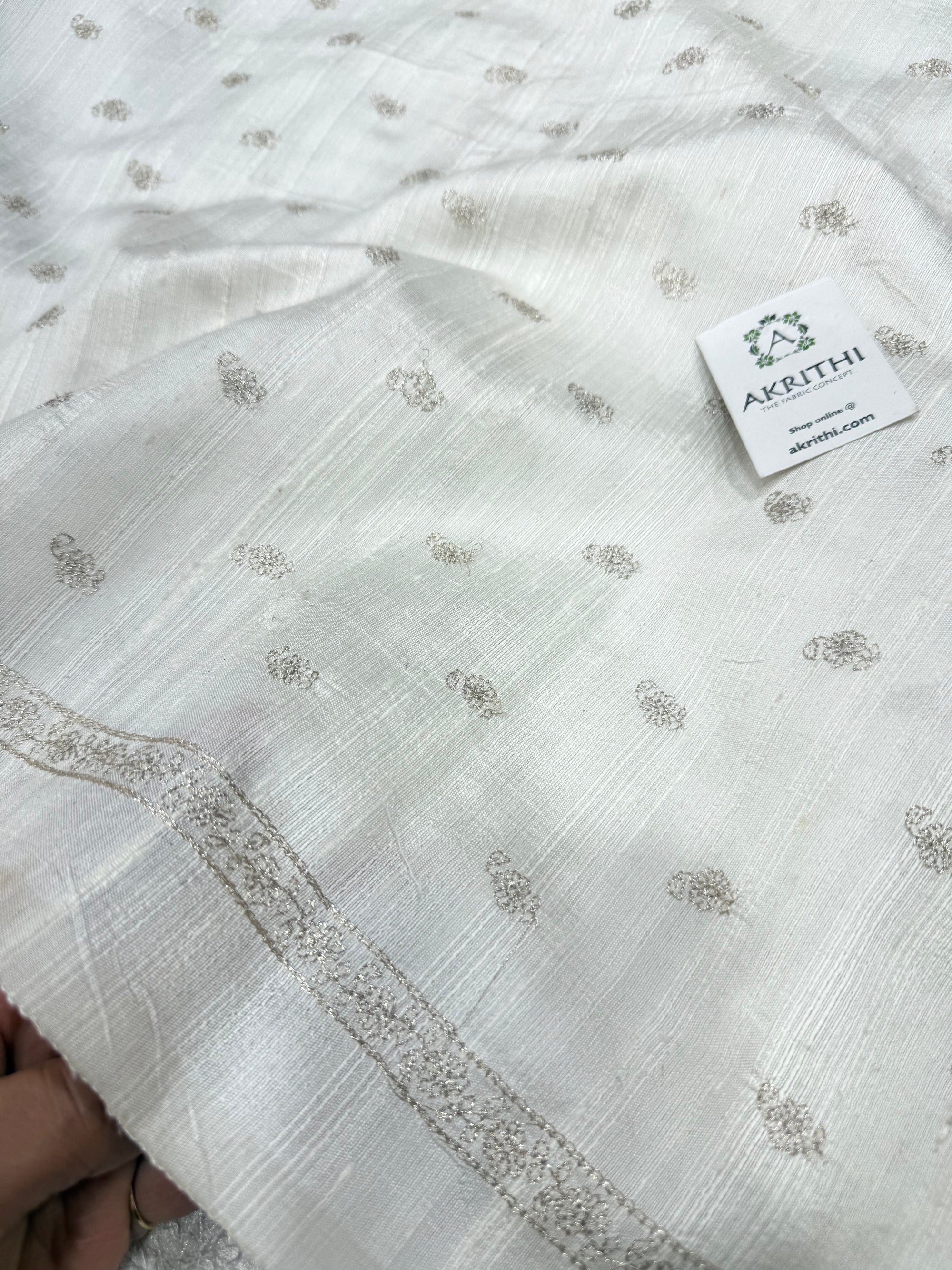 Dyeable Pure raw silk zari embroidered fabric
