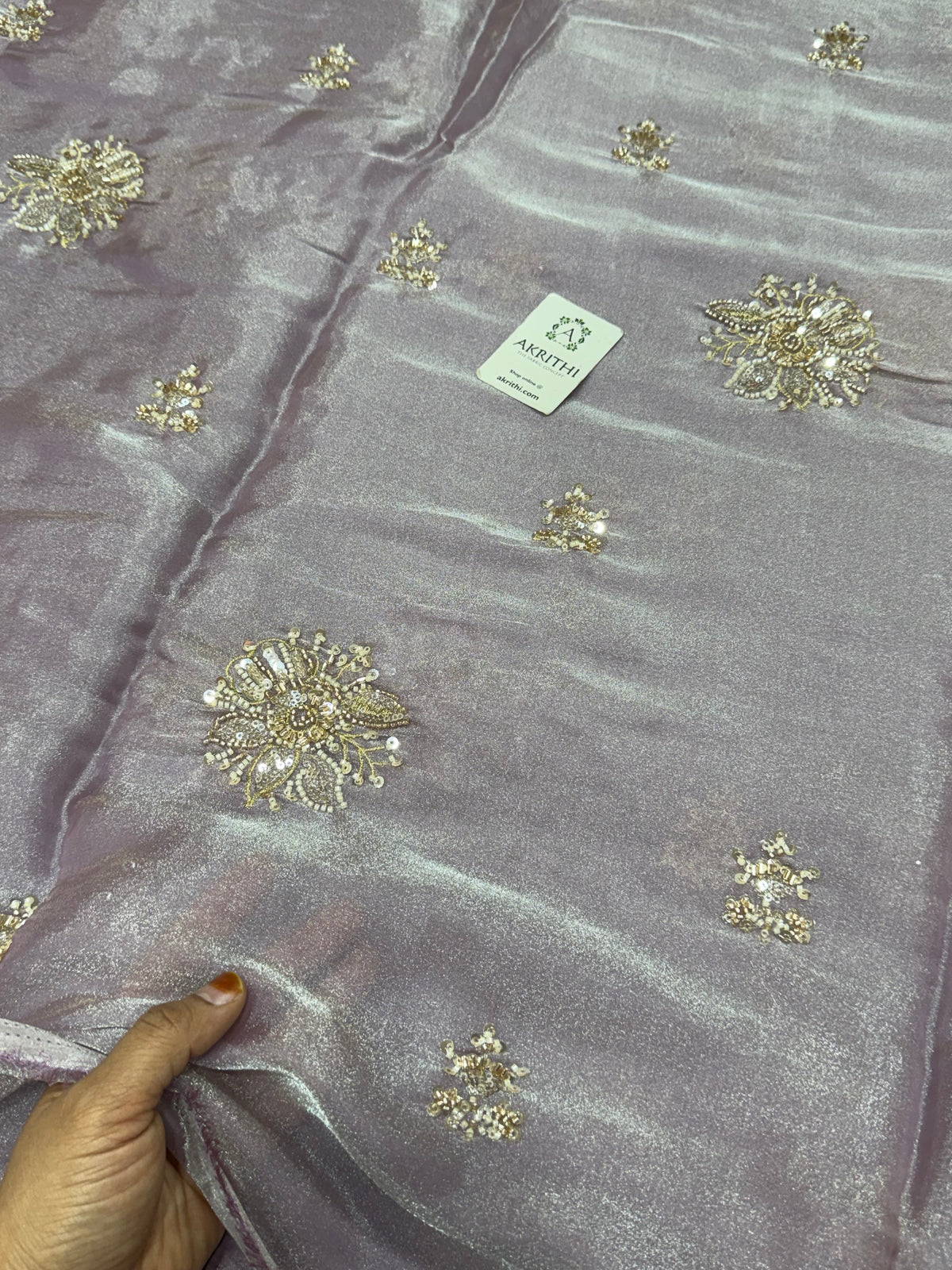 Embroidered shimmer glass organza fabric