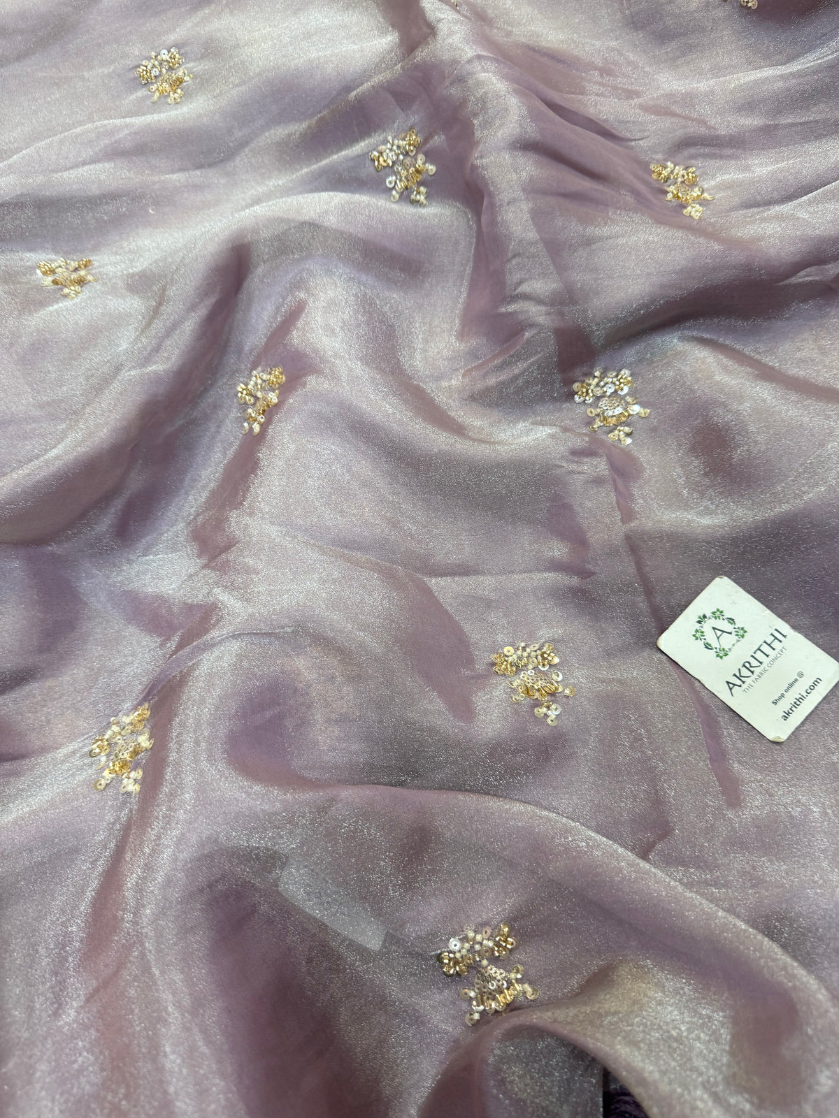 Embroidered shimmer glass organza fabric