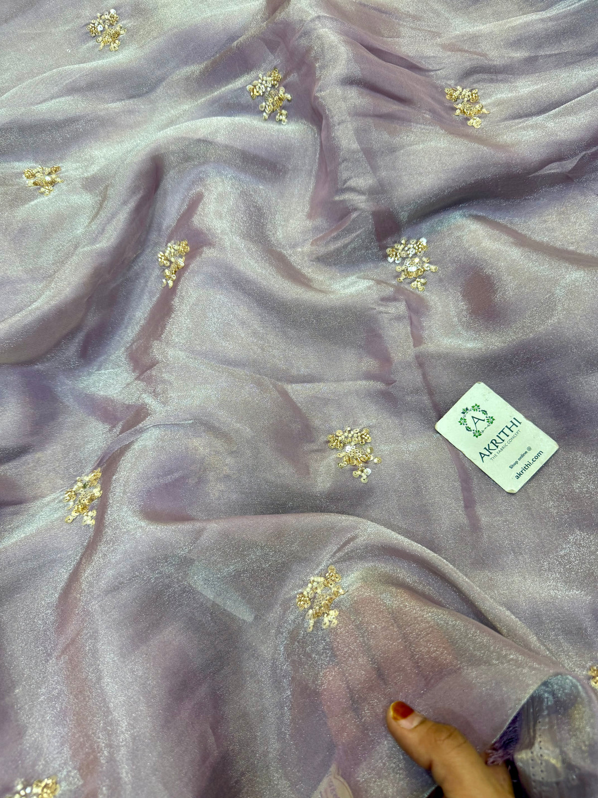 Embroidered shimmer glass organza fabric