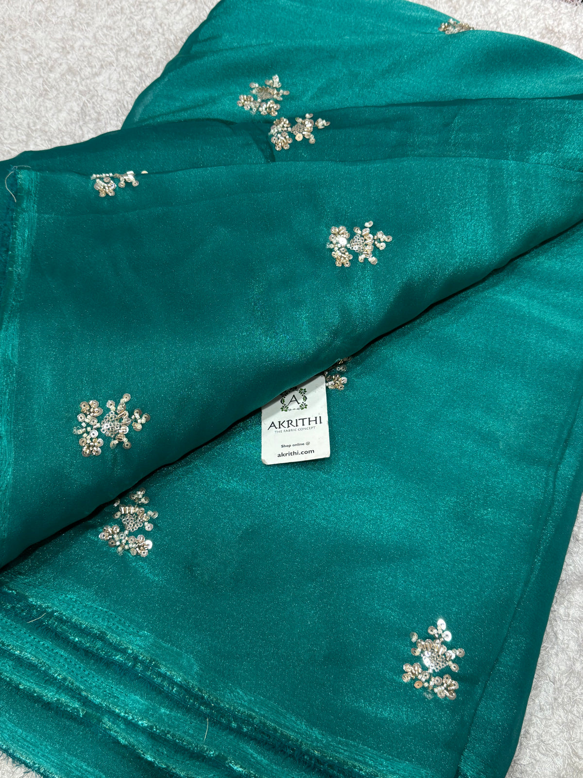 Embroidered shimmer glass organza fabric