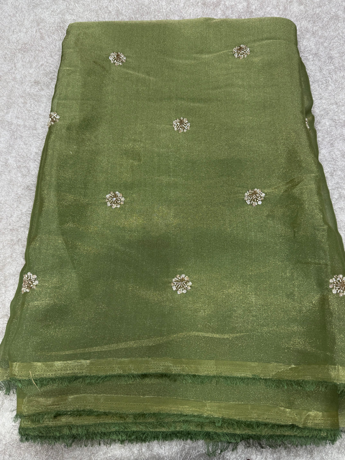 Embroidered shimmer glass organza fabric